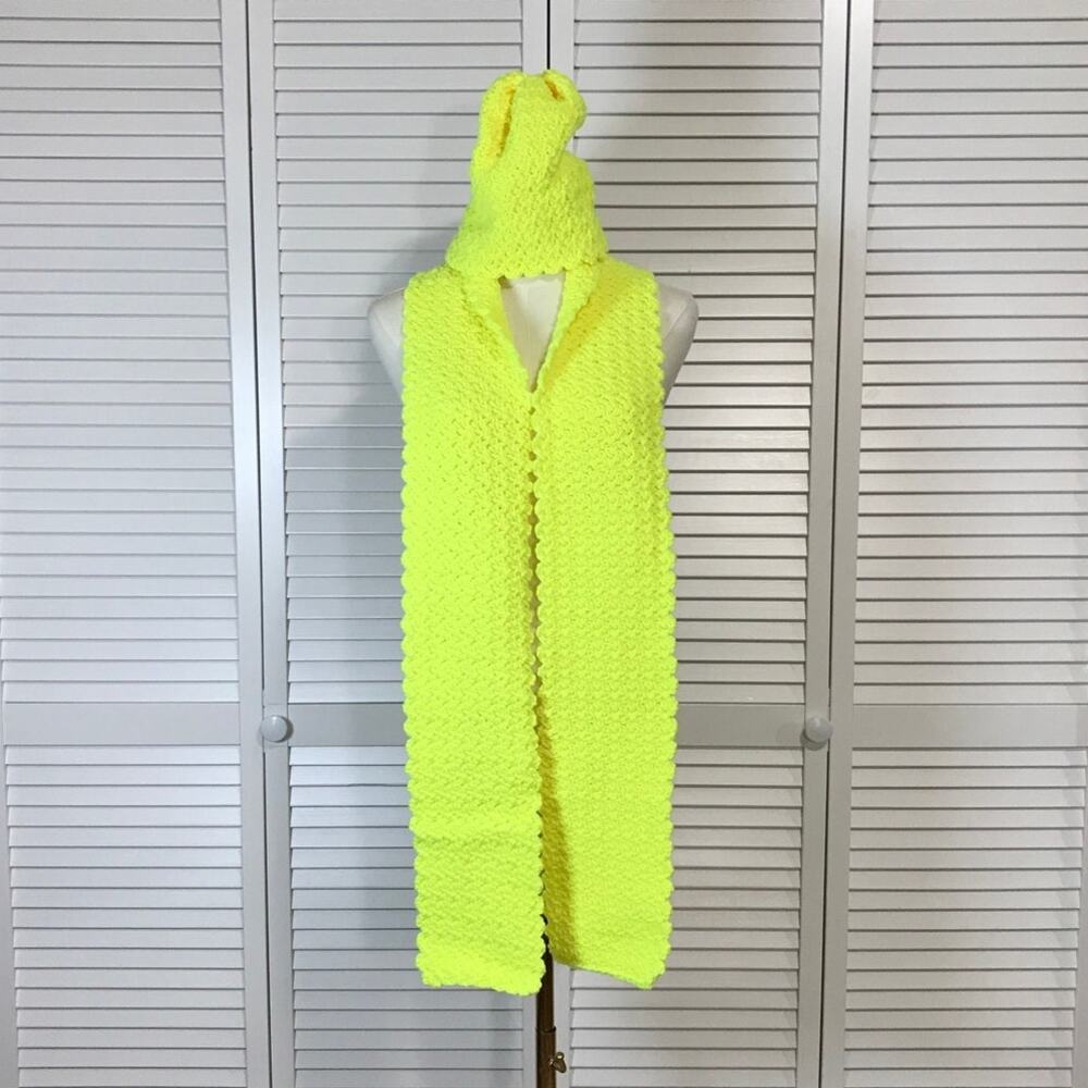 NWT Handmade Crochet Textured Winter Neon Yellow Scarf 72” & Beanie